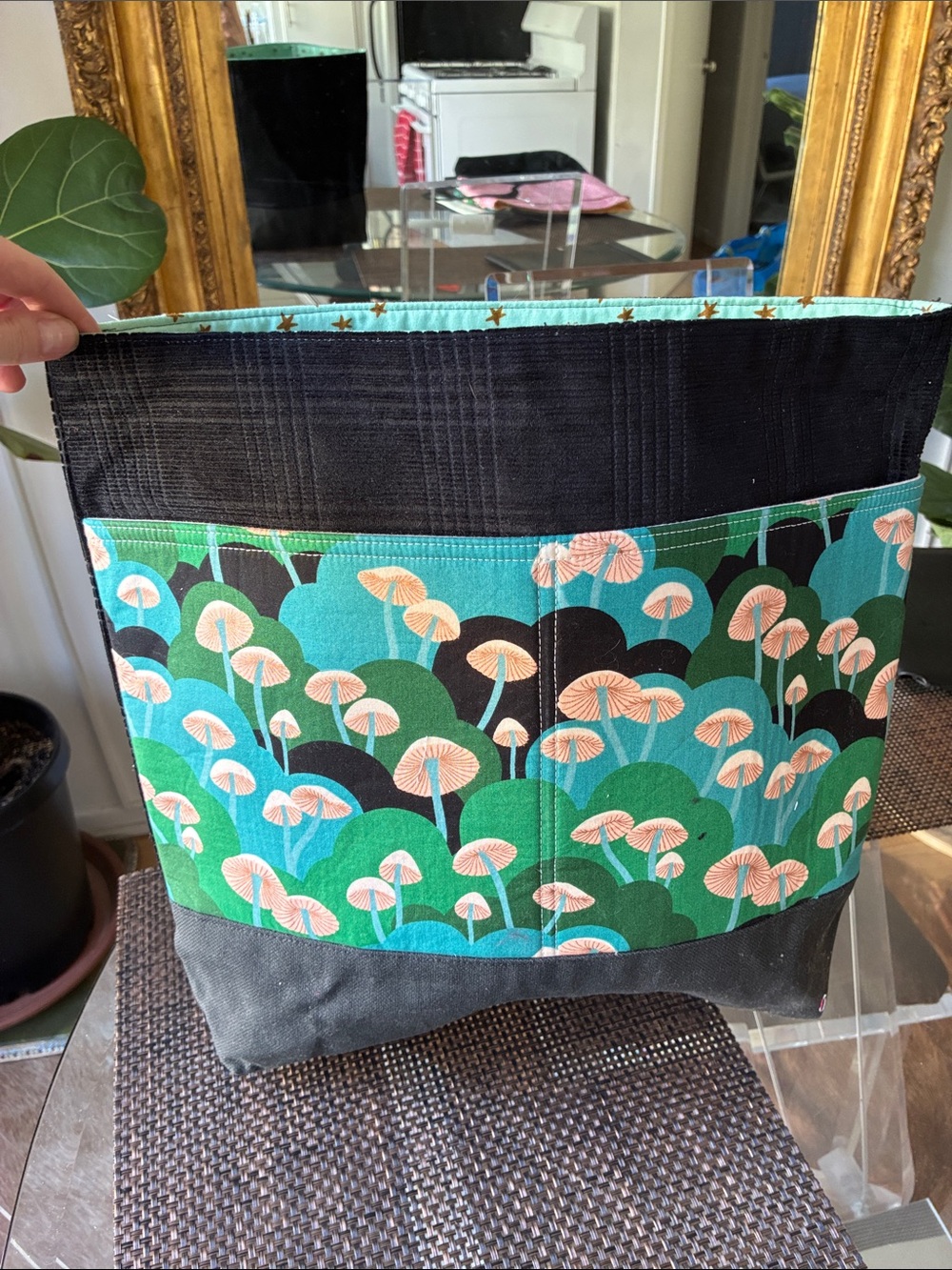 Handmade Green Mushroom Print Organizer Tote - Unknown Brand